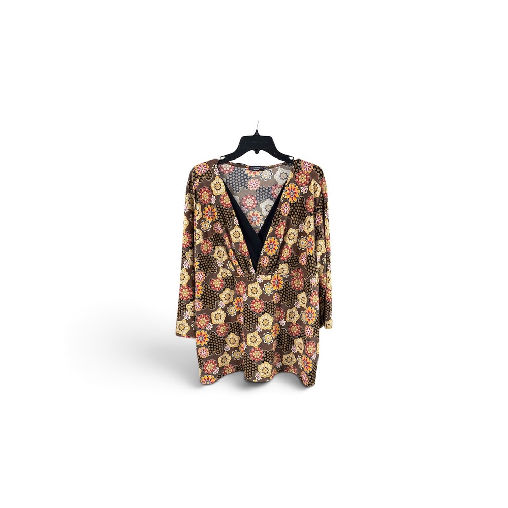 Cocomo Woman Floral Medallion V-Neck Tunic Top Brown Orange 3X STY521N018G9
